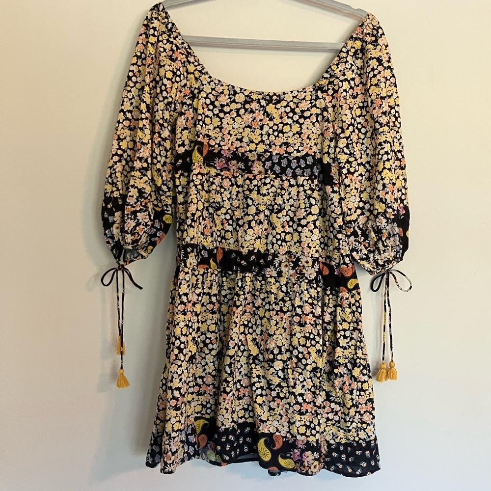 By Together Dress Floral Puff Sleeve Colorful Boho Hippie Spring Summer Small